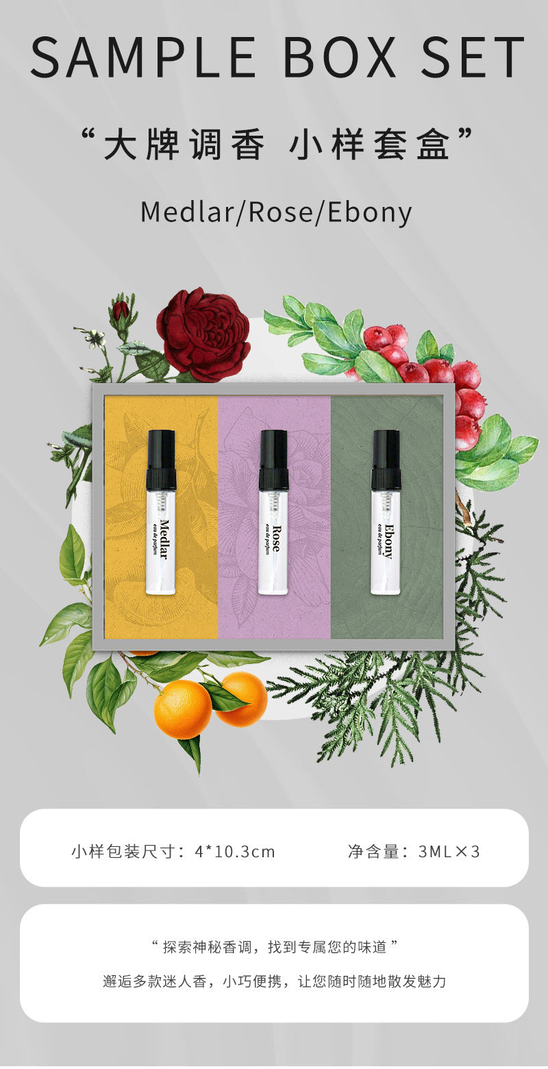 Perfume set samples 3ml with boxes, including Oud, Bergamot, and No Man's Land Rose sets, best-selling among women for cross-border sales